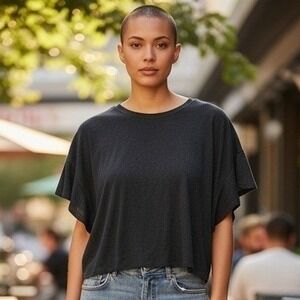 Banana Republic Linen Short Sleeve Cropped Top Charcoal Gray Size L